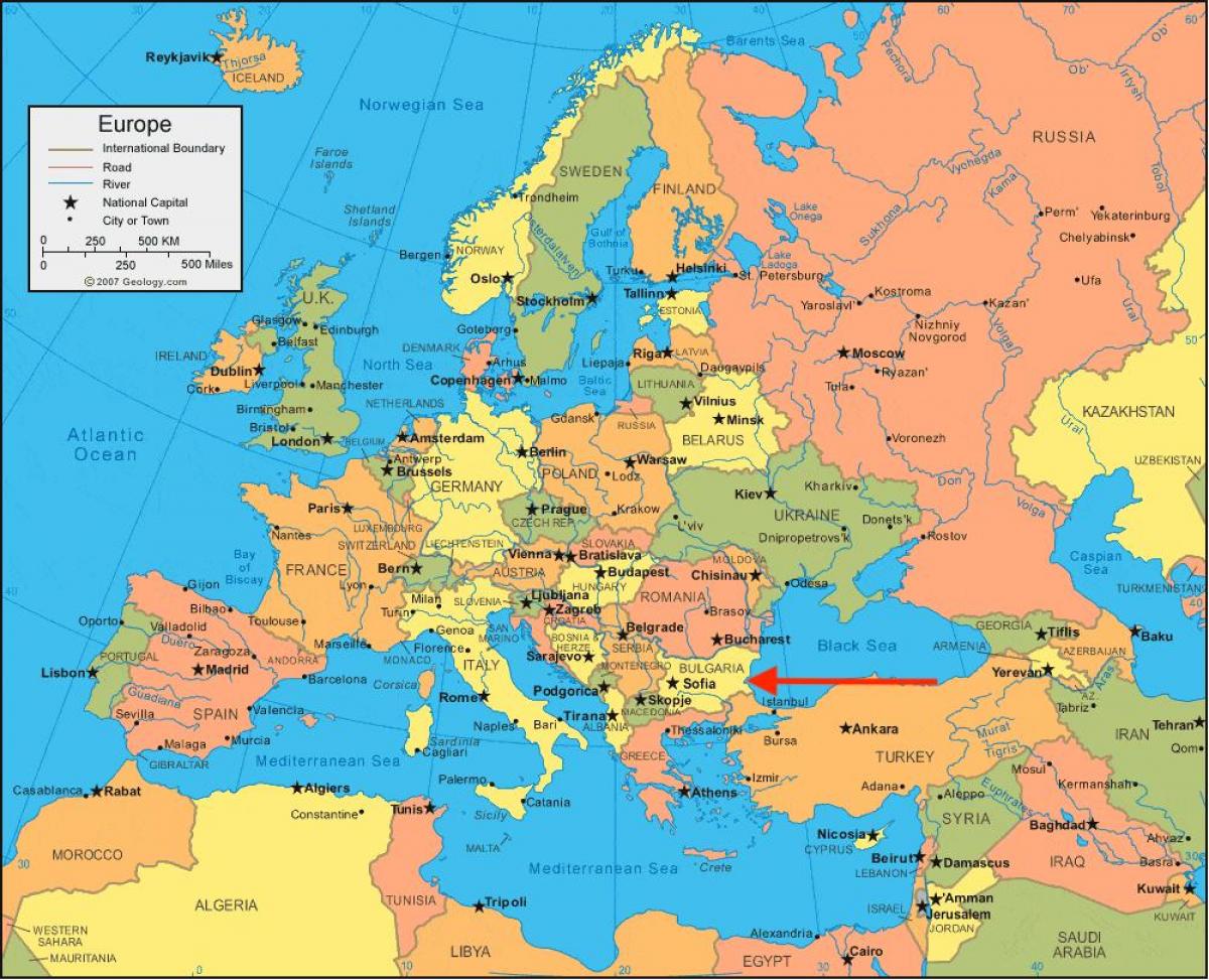 Położenie Bułgarii na mapie Europy Wschodniej