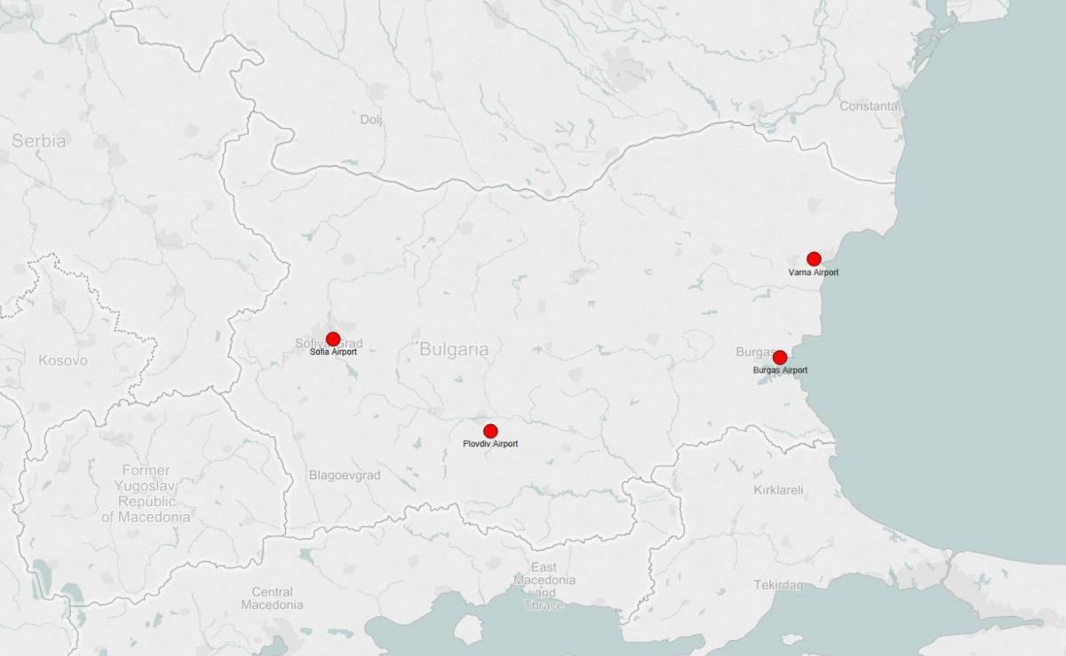 Mapa portów lotniczych w Bułgarii